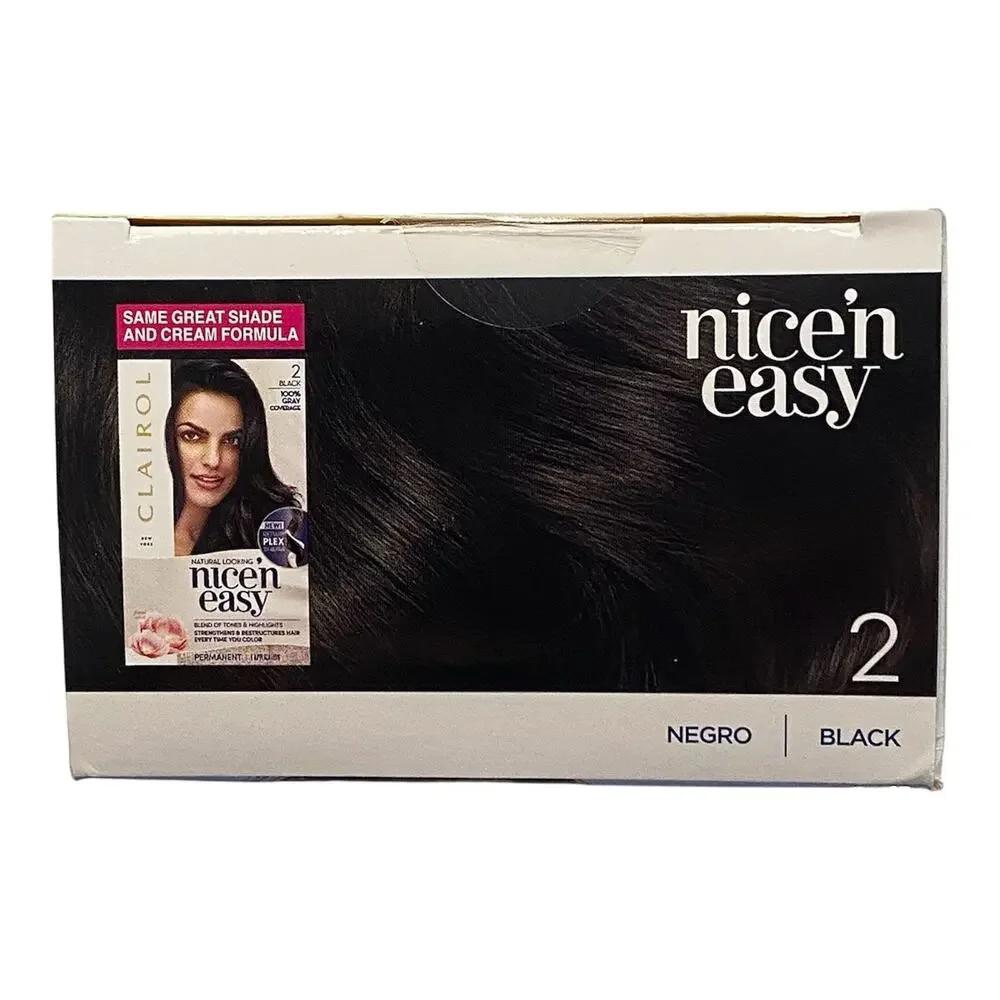 Clairol Nice'n Easy Permanent Hair Dye 2 Black Hair Color, Pack of 3
